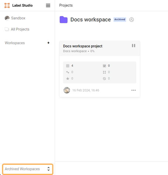 Screenshot of archived workspace options