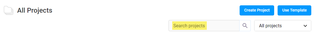 Screenshot of the search field on the Projects page